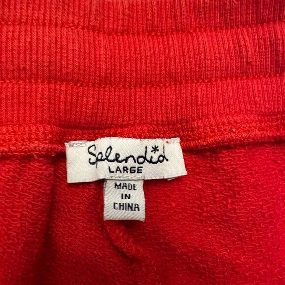 Splendid 100% Cotton Ringer Drawstring Elastic Waist Dolphin Shorts Red Large - Picture 4 of 5